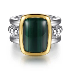 Online Gabriel & Co. 14K Yellow Gold and 925 Sterling Silver Bujukan Elongated Cushion Malachite Cocktail Ring