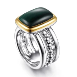 Online Gabriel & Co. 14K Yellow Gold and 925 Sterling Silver Bujukan Elongated Cushion Malachite Cocktail Ring