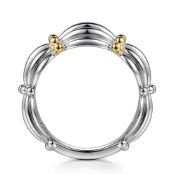 Hot Gabriel & Co. 14K Yellow Gold and 925 Sterling Silver Shrimp Texture Bujukan Wide Band