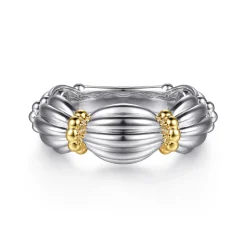 Hot Gabriel & Co. 14K Yellow Gold and 925 Sterling Silver Shrimp Texture Bujukan Wide Band