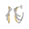 Clearance Gabriel & Co. 14K Yellow Gold and 925 Sterling Silver Bujukan Beaded White Sapphire Criss-Cross J Hoop Earrings