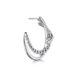 Clearance Gabriel & Co. 14K Yellow Gold and 925 Sterling Silver Bujukan Beaded White Sapphire Criss-Cross J Hoop Earrings