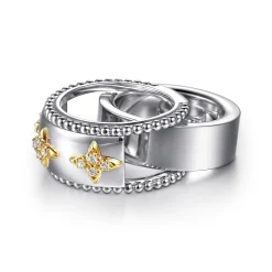 Discount Gabriel & Co. 14K Yellow Gold and 925 Sterling Silver Bujukan White Sapphire Clover Smart Ring Enhancer