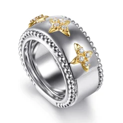 Discount Gabriel & Co. 14K Yellow Gold and 925 Sterling Silver Bujukan White Sapphire Clover Smart Ring Enhancer