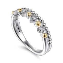 Gabriel & Co. 14K Yellow Gold and 925 Sterling Silver Bujukan Ball White Sapphire Easy Stackable Ring