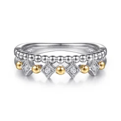 Gabriel & Co. 14K Yellow Gold and 925 Sterling Silver Bujukan Ball White Sapphire Easy Stackable Ring