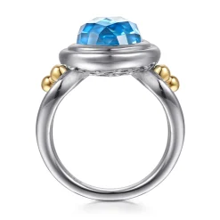 Hot Gabriel & Co. 14K Yellow Gold and 925 Sterling Silver Bujukan Oval Blue Topaz Cocktail Ring