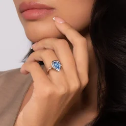 Clearance Gabriel & Co. 14K Yellow Gold and 925 Sterling Silver Bujukan Pear Blue Topaz Cocktail Ring