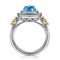 Clearance Gabriel & Co. 14K Yellow Gold and 925 Sterling Silver Bujukan Pear Blue Topaz Cocktail Ring