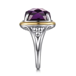 Clearance Gabriel & Co. 14K Yellow Gold and 925 Sterling Silver Bujukan Cushion Amethyst Cocktail Ring