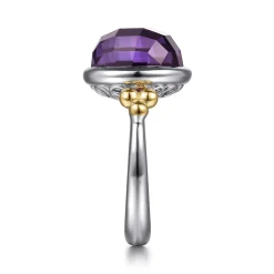 Sale Gabriel & Co. 14K Yellow Gold and 925 Sterling Silver Bujukan Round Amethyst Cocktail Ring