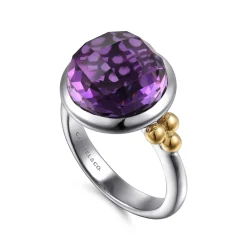 Sale Gabriel & Co. 14K Yellow Gold and 925 Sterling Silver Bujukan Round Amethyst Cocktail Ring
