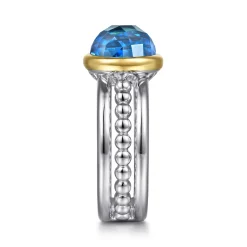 Gabriel & Co. 14K Yellow Gold and 925 Sterling Silver Bujukan Round Blue Topaz Cocktail Ring