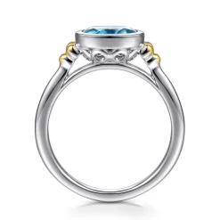 New Gabriel & Co. 14K Yellow Gold and 925 Sterling Silver Bujukan Blue Topaz Solo Ring