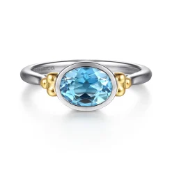 New Gabriel & Co. 14K Yellow Gold and 925 Sterling Silver Bujukan Blue Topaz Solo Ring