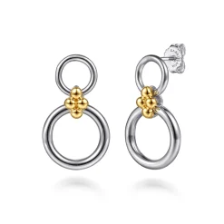 Clearance Gabriel & Co. 14K Yellow Gold and 925 Sterling Silver Bujukan Round Link Stud Earrings