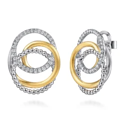 Sale Gabriel & Co. 14K Yellow Gold and 925 Sterling Silver Bujukan and White Sapphire Multi Round Link Stud Earrings