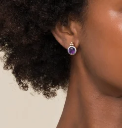 Hot Gabriel & Co. 14K Yellow Gold and 925 Sterling Silver Bujukan Round Amethyst Stud Earrings