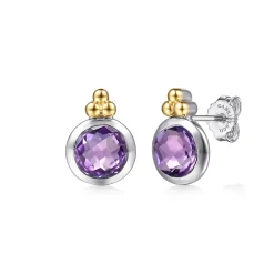 Hot Gabriel & Co. 14K Yellow Gold and 925 Sterling Silver Bujukan Round Amethyst Stud Earrings