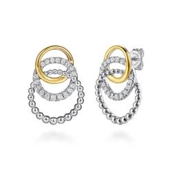 Sale Gabriel & Co. 14K Yellow Gold and 925 Sterling Silver Bujukan Beaded White Sapphire Stud Earrings