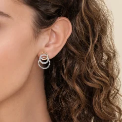 Sale Gabriel & Co. 14K Yellow Gold and 925 Sterling Silver Bujukan Beaded White Sapphire Stud Earrings