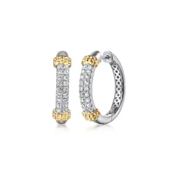 Sale Gabriel & Co. 14K Yellow Gold and 925 Sterling Silver Bujukan White Sapphire Hoops
