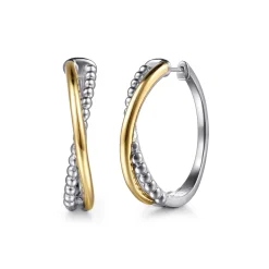 Sale Gabriel & Co. 14K Yellow Gold and 925 Sterling Silver Bujukan Criss Cross Intricate Hoop Earrings