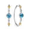 Gabriel & Co. 14K Yellow Gold and 925 Sterling Silver Bujukan Round Blue Topaz Elongated Oval Classic Hoop Earrings