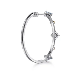 Gabriel & Co. 14K Yellow Gold and 925 Sterling Silver Bujukan and London Blue Topaz Classic Hoop Earrings