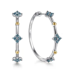 Gabriel & Co. 14K Yellow Gold and 925 Sterling Silver Bujukan and London Blue Topaz Classic Hoop Earrings