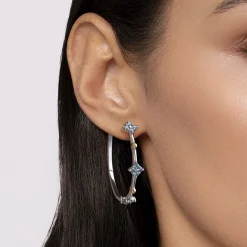 Gabriel & Co. 14K Yellow Gold and 925 Sterling Silver Bujukan and London Blue Topaz Classic Hoop Earrings