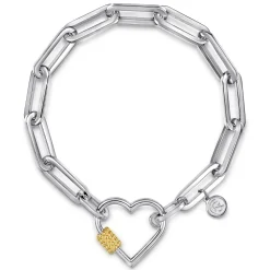 Gabriel & Co. 14K Yellow Gold and 925 Sterling Silver Link Chain Bujukan Heart Bracelet