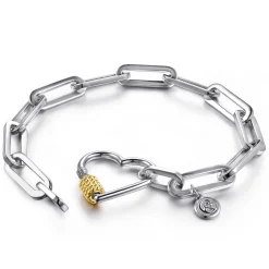 Gabriel & Co. 14K Yellow Gold and 925 Sterling Silver Link Chain Bujukan Heart Bracelet