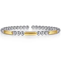Hot Gabriel & Co. 14K Yellow Gold And 925 Sterling Silver Three Station Bar Bujukan Bangle Bracelet