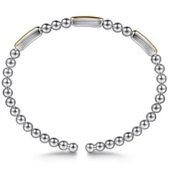 Hot Gabriel & Co. 14K Yellow Gold And 925 Sterling Silver Three Station Bar Bujukan Bangle Bracelet
