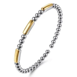 Hot Gabriel & Co. 14K Yellow Gold And 925 Sterling Silver Three Station Bar Bujukan Bangle Bracelet