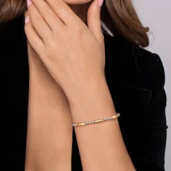 Hot Gabriel & Co. 14K Yellow Gold And 925 Sterling Silver Three Station Bar Bujukan Bangle Bracelet