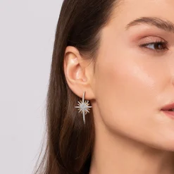 Outlet Gabriel & Co. 14K Yellow Gold and 925 Sterling Silver Bujukan White Sapphire Starburst Drop Earrings