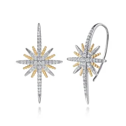 Outlet Gabriel & Co. 14K Yellow Gold and 925 Sterling Silver Bujukan White Sapphire Starburst Drop Earrings
