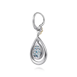 Online Gabriel & Co. 14K Yellow Gold and 925 Sterling Silver Bujukan Pear Blue Topaz Leverback Drop Earrings