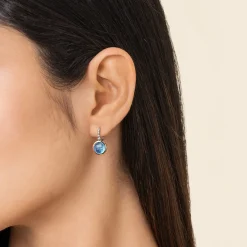 Hot Gabriel & Co. 14K Yellow Gold and 925 Sterling Silver Bujukan Round Blue Topaz Leverback Earrings