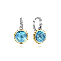 Hot Gabriel & Co. 14K Yellow Gold and 925 Sterling Silver Bujukan Round Blue Topaz Leverback Earrings