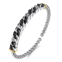 Best Gabriel & Co. 14K Yellow Gold and 925 Sterling Silver Bujukan Black Spinel Cuban Link Bangle