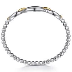 Hot Gabriel & Co. 14K Yellow Gold and 925 Sterling Silver Bujukan Beaded Link Closed Bangle Bracelet