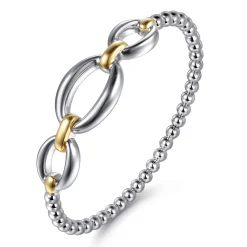 Hot Gabriel & Co. 14K Yellow Gold and 925 Sterling Silver Bujukan Beaded Link Closed Bangle Bracelet