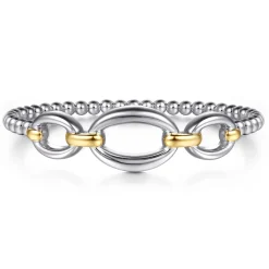 Hot Gabriel & Co. 14K Yellow Gold and 925 Sterling Silver Bujukan Beaded Link Closed Bangle Bracelet