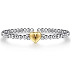 Sale Gabriel & Co. 14K Yellow Gold and 925 Sterling Silver Heart Bujukan Bangle Bracelet