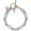 Sale Gabriel & Co. 14K Yellow Gold and 925 Sterling Silver Bujukan Beaded White Sapphire Link Chain Bracelet