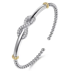 Gabriel & Co. 14K Yellow Gold and 925 Sterling Silver Bujukan White Sapphire Infinity Cuff Bracelet