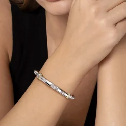 Clearance Gabriel & Co. 14K Yellow Gold and 925 Sterling Silver Bujukan White Sapphire Split Bangle Bracelet